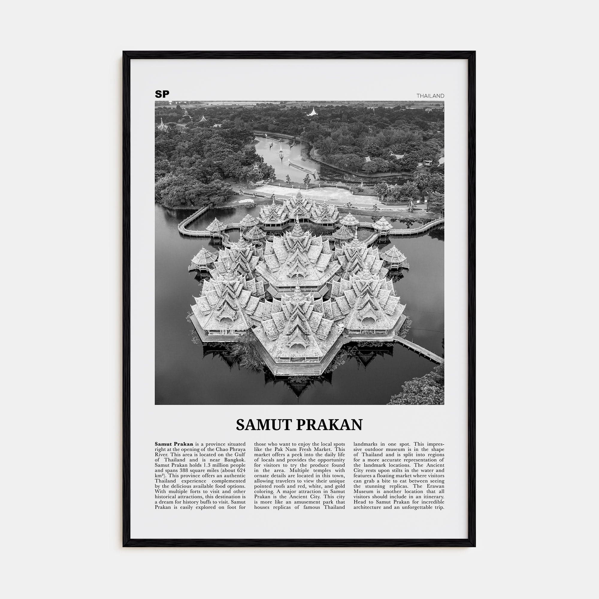 Samut Prakan Poster Black Wood / 8x12 in Nbourhood Travel B&W Poster