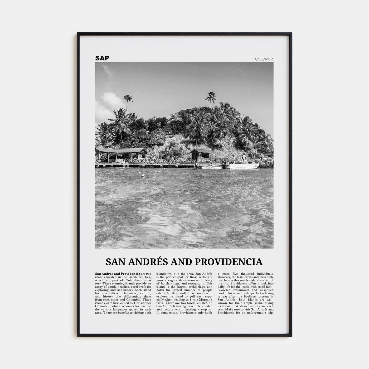 San Andrés and Providencia Poster Black Metal / 8x12 in Nbourhood Travel B&W Poster