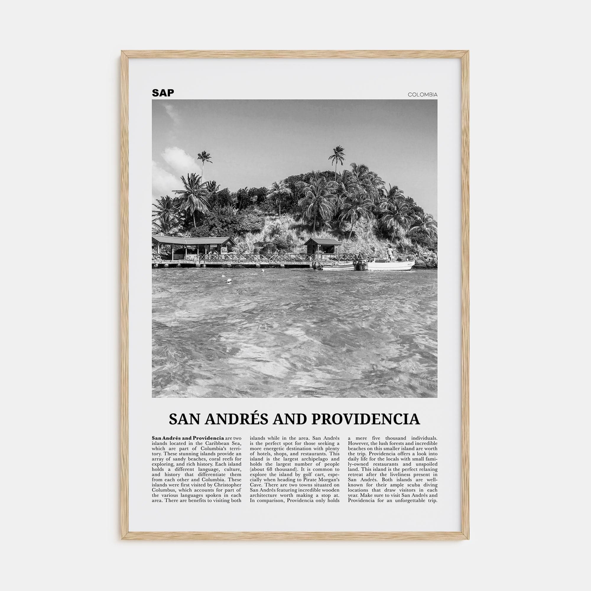 San Andrés and Providencia Poster Natural Wood / 8x12 in Nbourhood Travel B&W Poster
