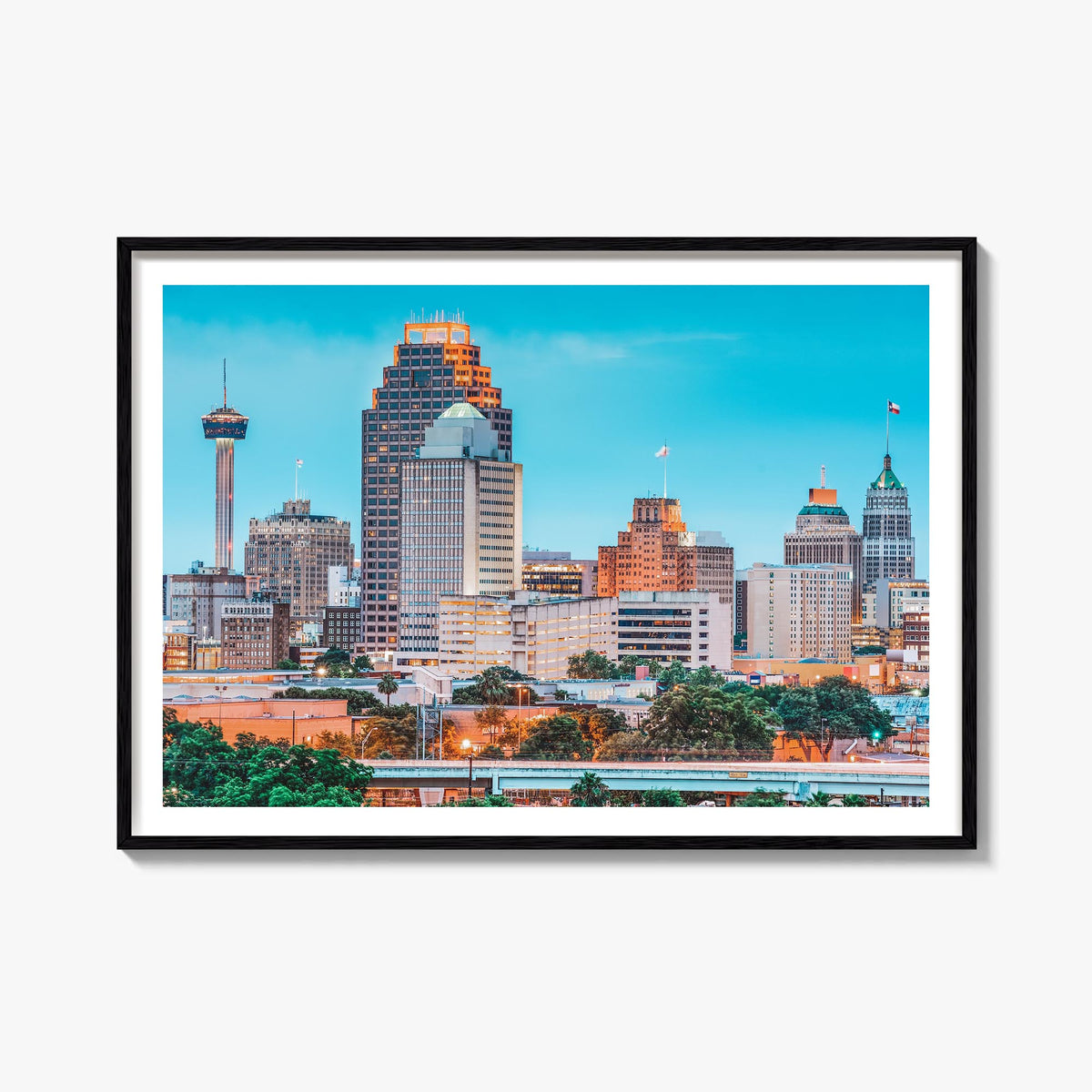 San Antonio colorful photo poster of Texas, USA – horizontal wall art, unframed print shown in interior mockup