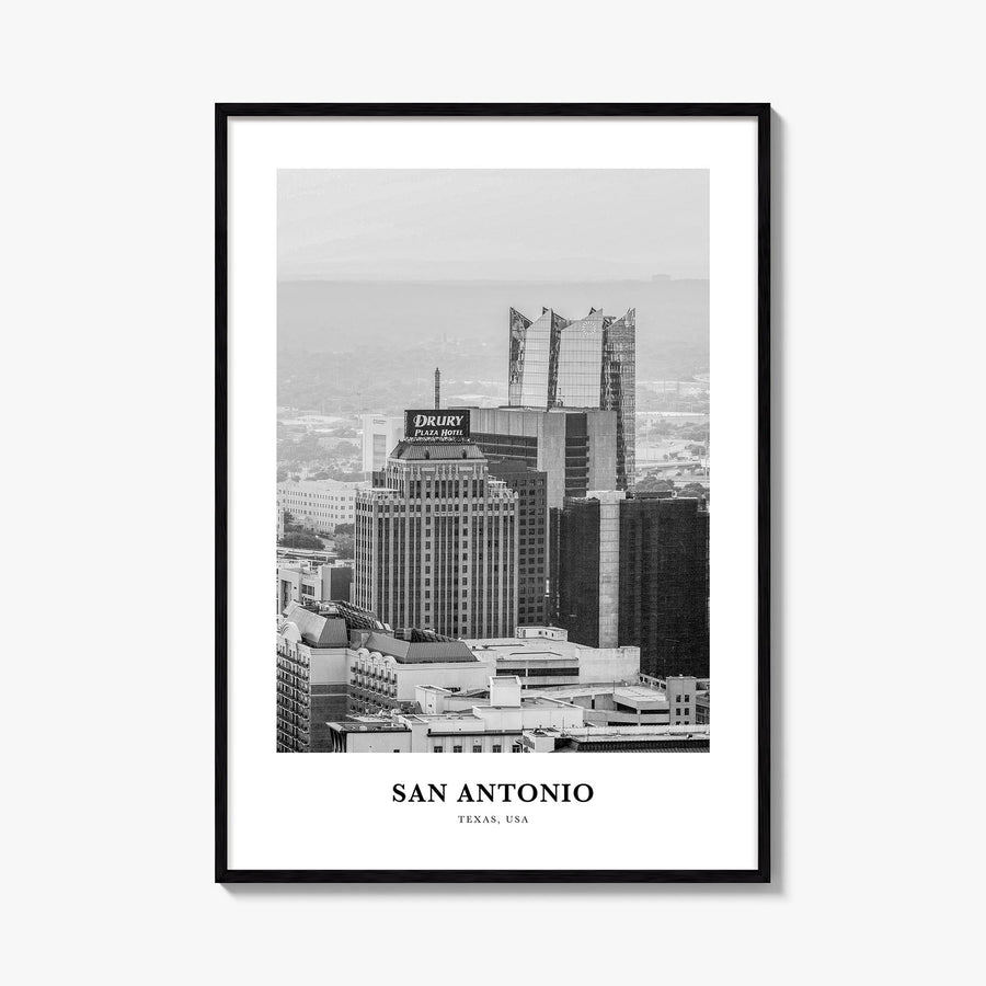 San Antonio no. 1 black & white classic poster of Texas, USA – vertical wall art, unframed print shown in interior mockup
