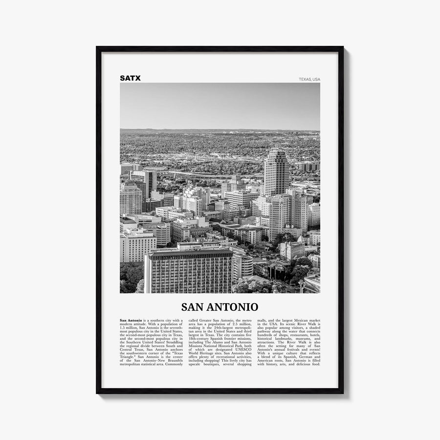 San Antonio no. 1 black & white newspaper poster of Texas, USA – vertical wall art, unframed print shown in interior mockup