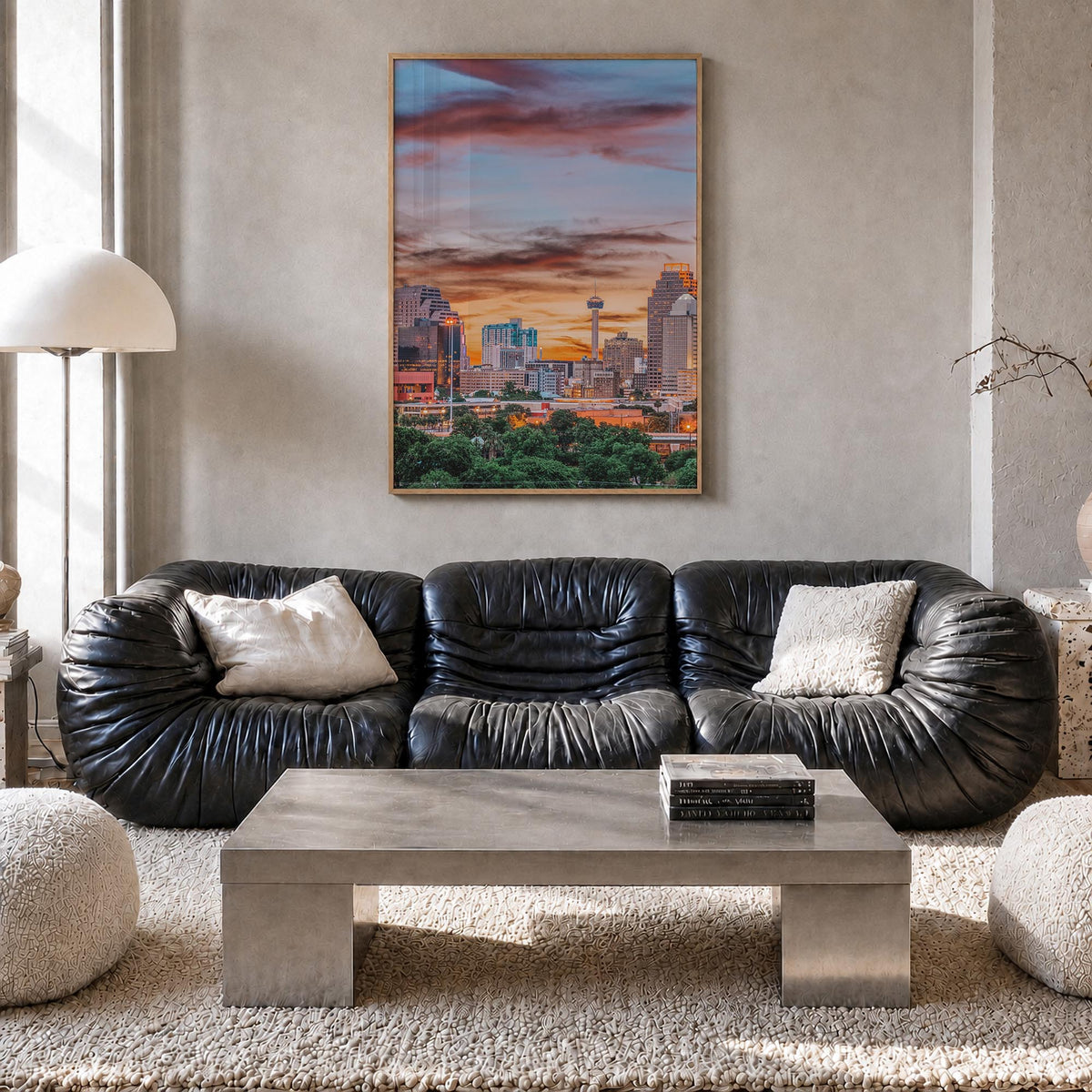 San Antonio no. 1 colorful photo poster of Texas, USA – vertical wall art in natural wood frame, hanging on wall
