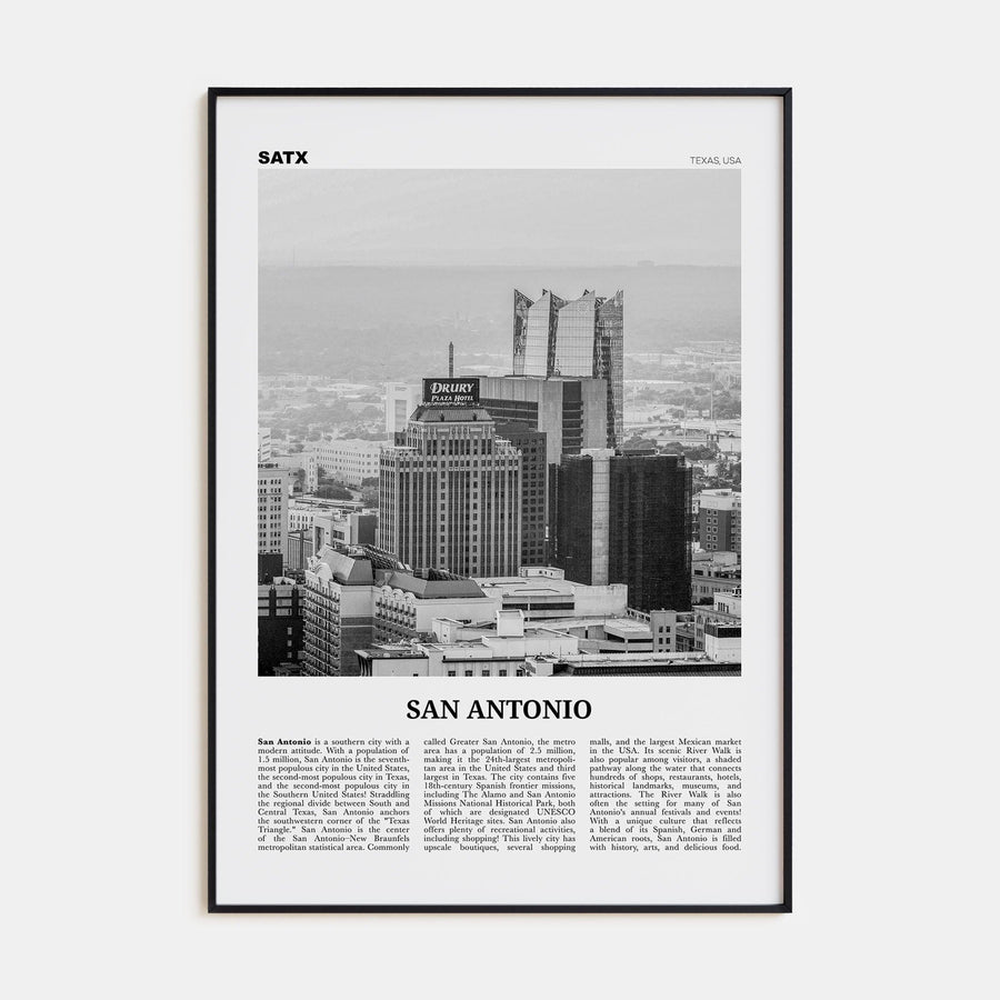 San Antonio No 2 Poster Black Metal / 8x12 in Nbourhood Travel B&W Poster