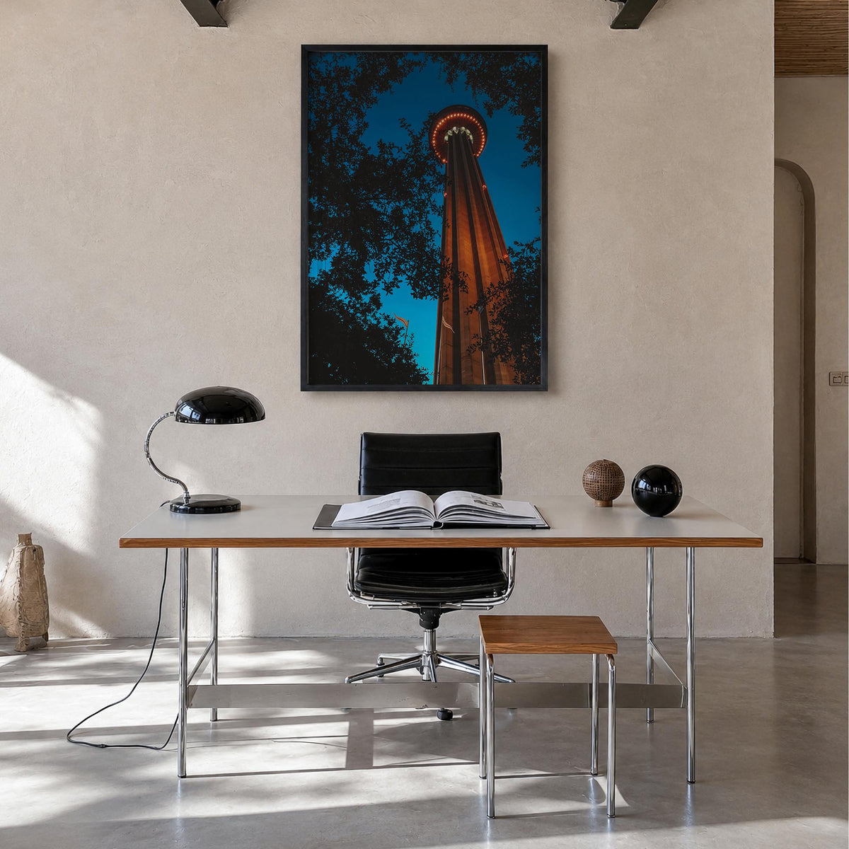 San Antonio no. 3 colorful photo poster of Texas, USA – vertical wall art in black wood frame, hanging on wall