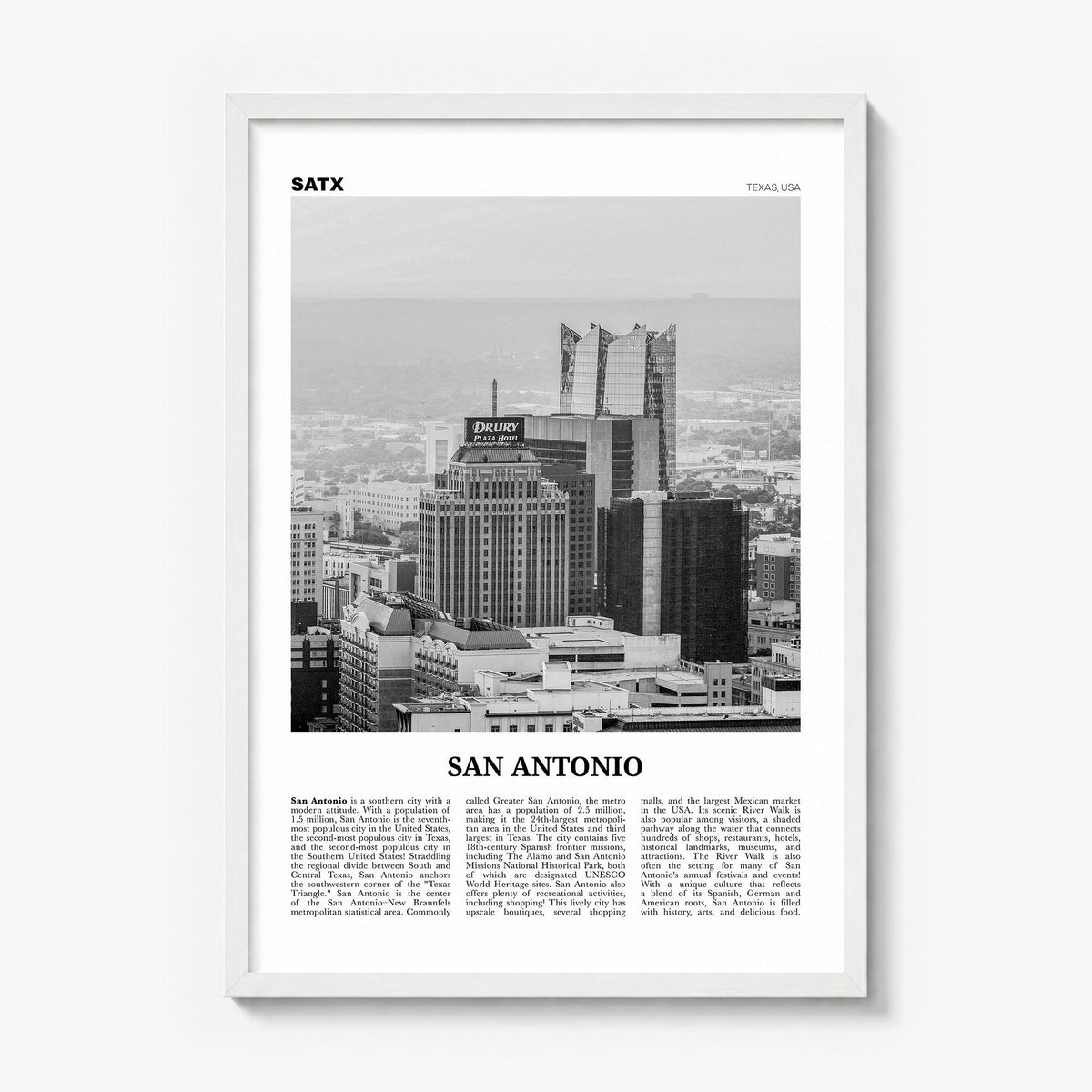 San Antonio Newspaper No 2 Poster in a white wood frame