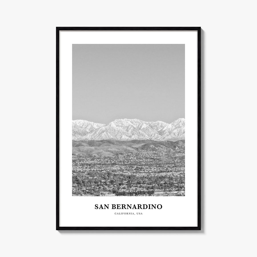San Bernardino black & white classic poster of California, USA – vertical wall art, unframed print shown in interior mockup