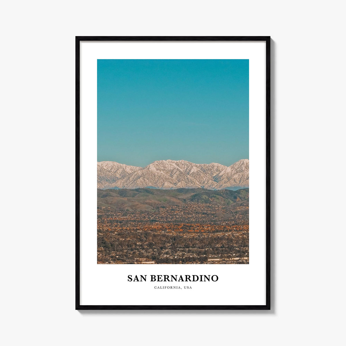 San Bernardino colorful classic poster of California, USA – vertical wall art, unframed print shown in interior mockup
