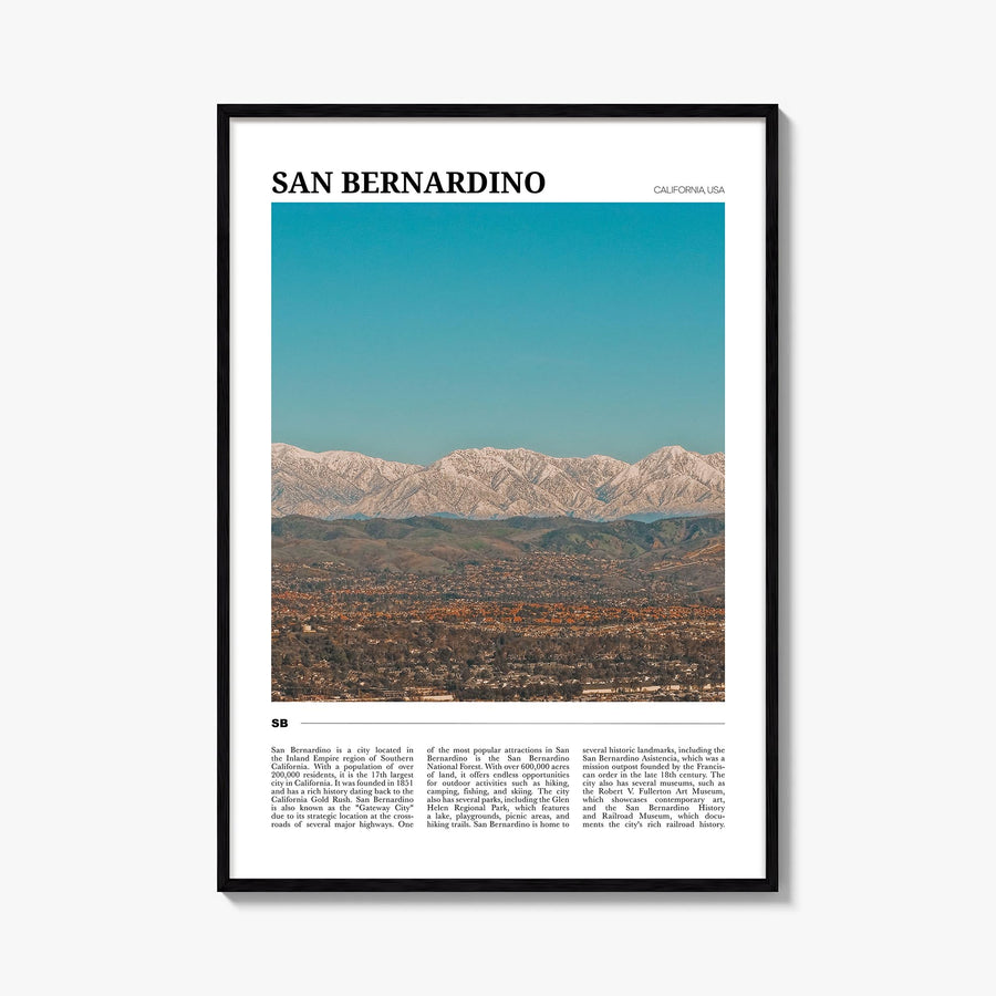San Bernardino colorful travel poster of California, USA – vertical wall art, unframed print shown in interior mockup