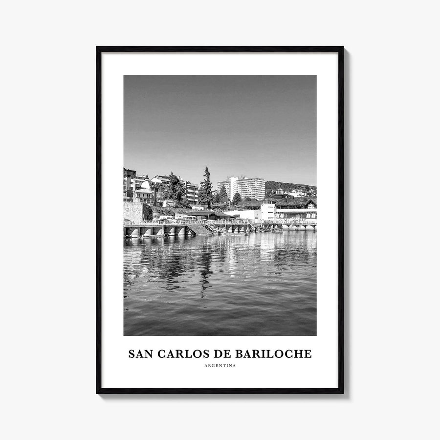 San Carlos de Bariloche black & white classic poster of Argentina – vertical wall art, unframed print shown in interior mocku