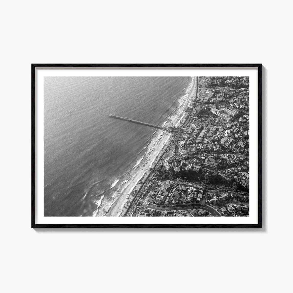 San Clemente black & white photo poster of California, USA – horizontal wall art, unframed print shown in interior mockup