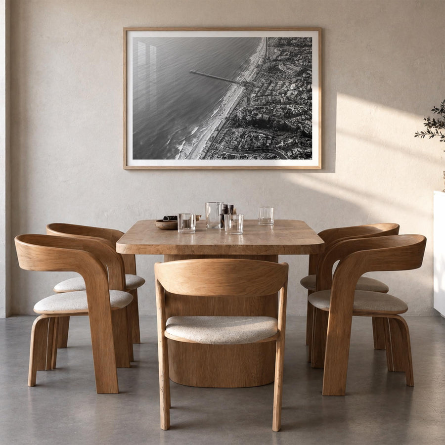 San Clemente black & white photo poster of California, USA – horizontal wall art in natural wood frame with white border, han