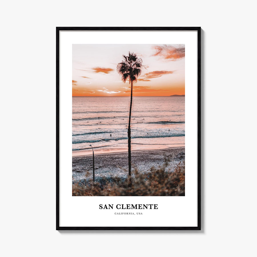 San Clemente colorful classic poster of California, USA – vertical wall art, unframed print shown in interior mockup