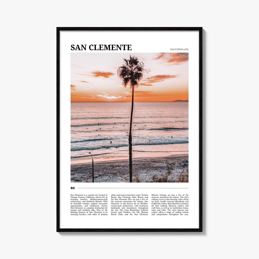 San Clemente colorful travel poster of California, USA – vertical wall art, unframed print shown in interior mockup