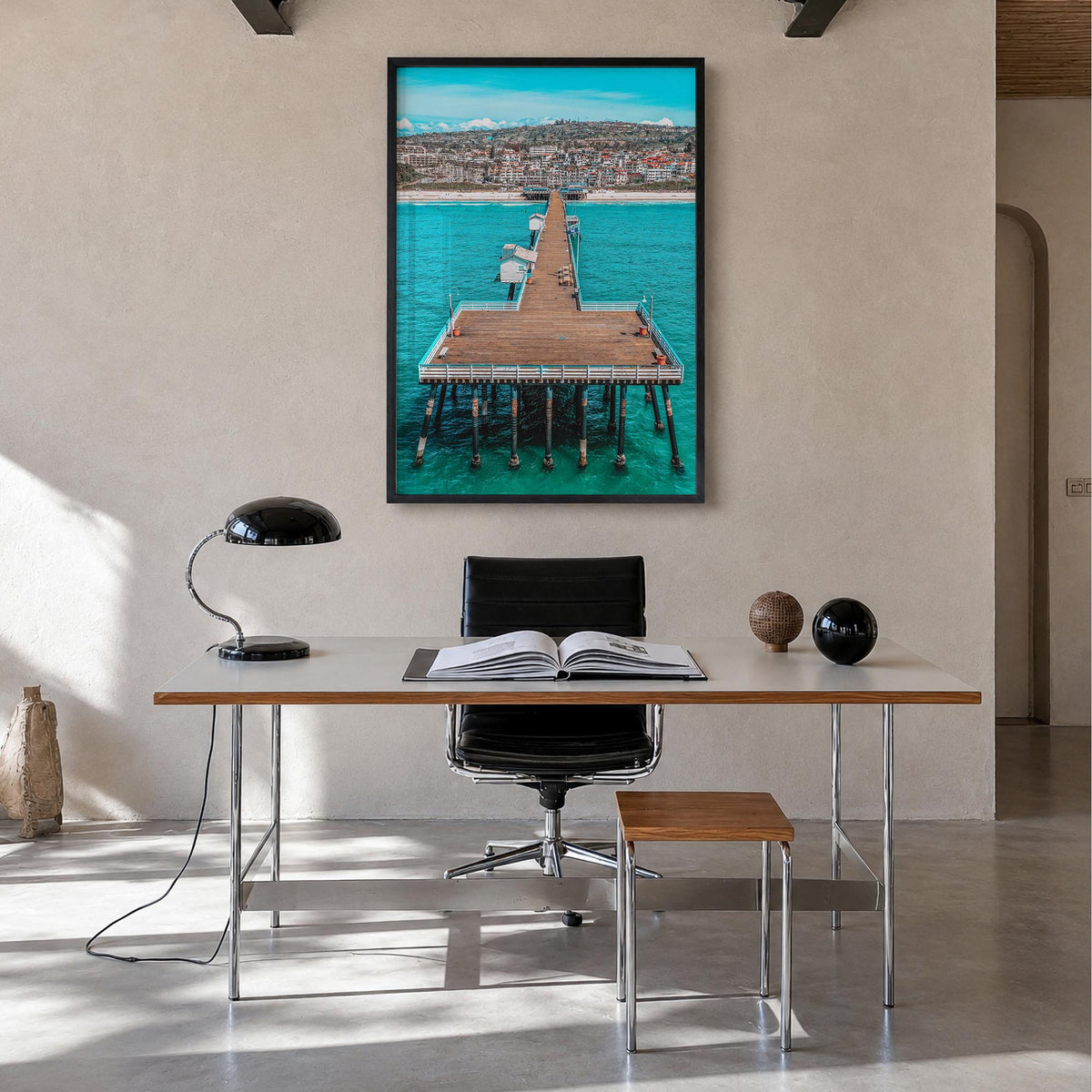 San Clemente no. 1 colorful photo poster of California, USA – vertical wall art in black wood frame, hanging on wall