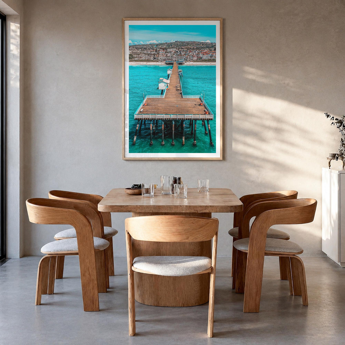 San Clemente no. 1 colorful photo poster of California, USA – vertical wall art in natural wood frame with white border, hang