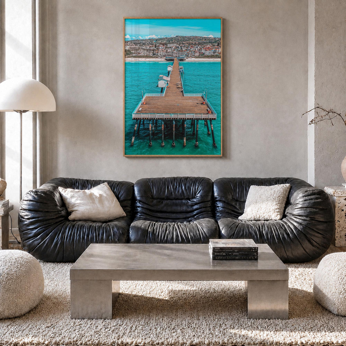 San Clemente no. 1 colorful photo poster of California, USA – vertical wall art in natural wood frame, hanging on wall