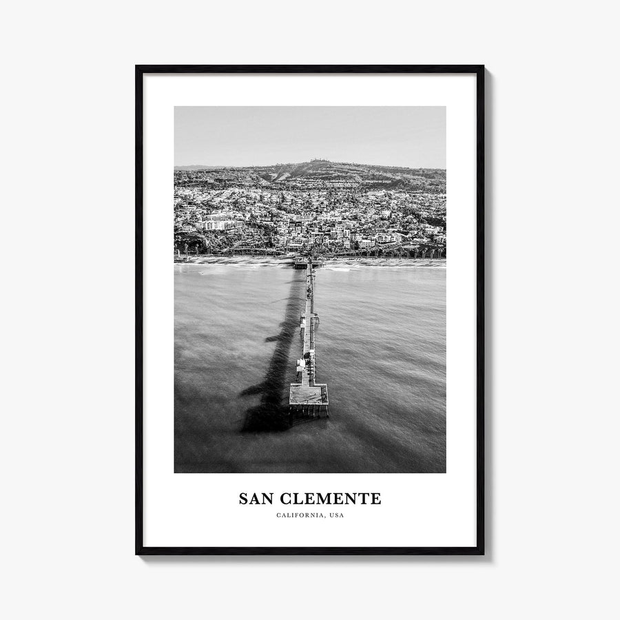 San Clemente no. 2 black & white classic poster of California, USA – vertical wall art, unframed print shown in interior mock