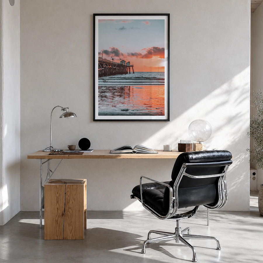 San Clemente no. 2 colorful photo poster of California, USA – vertical wall art in black wood frame with white border, hangin