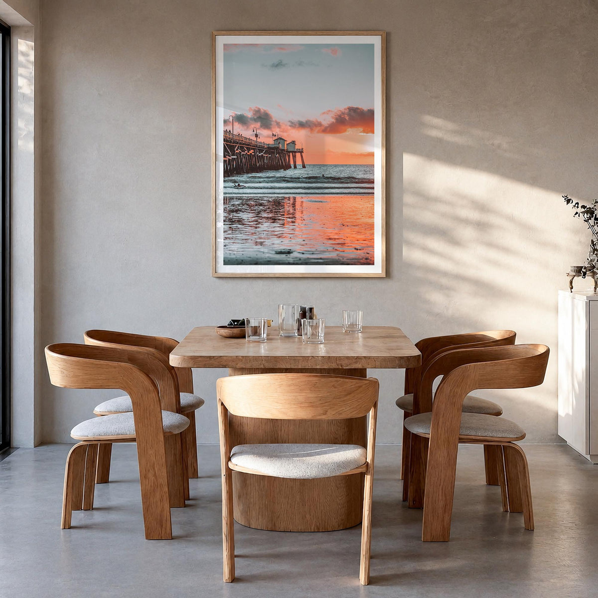 San Clemente no. 2 colorful photo poster of California, USA – vertical wall art in natural wood frame with white border, hang