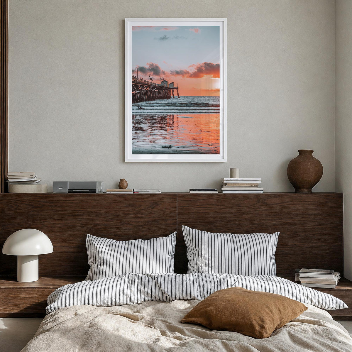 San Clemente no. 2 colorful photo poster of California, USA – vertical wall art in white wood frame with white border, hangin