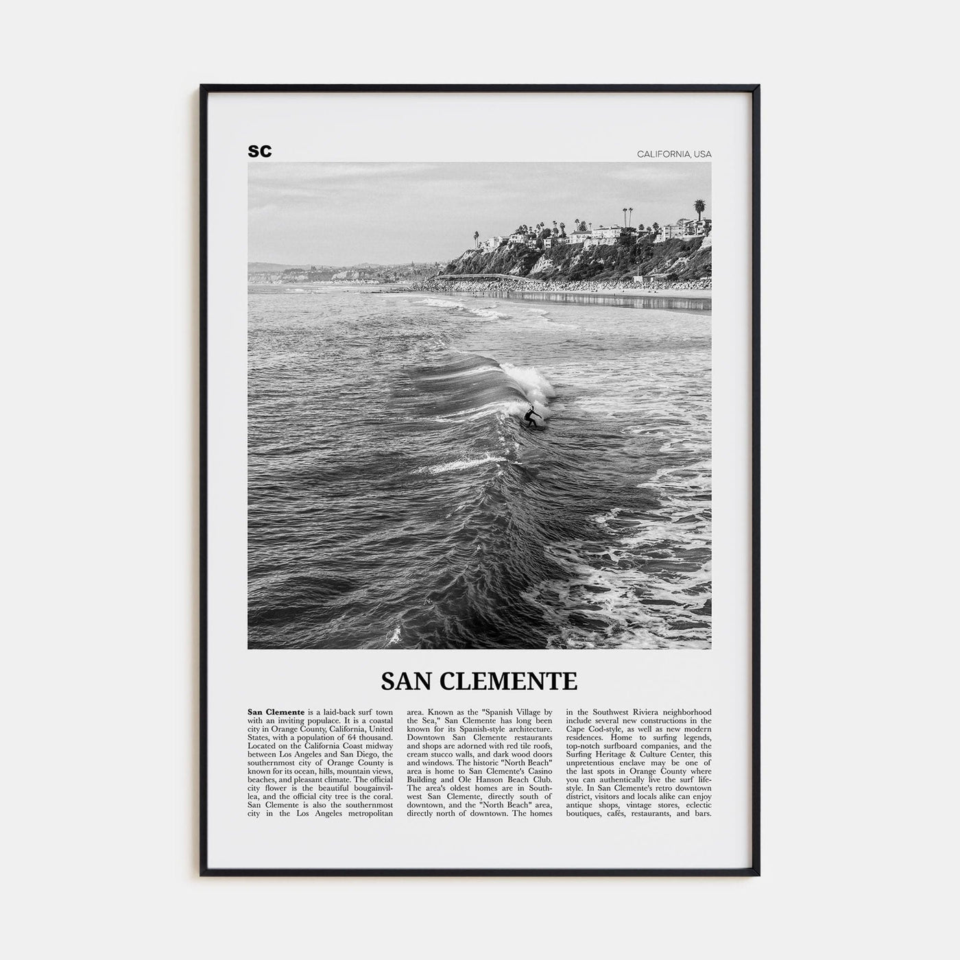 San Clemente No 2 Poster Black Metal / 8x12 in Nbourhood Travel B&W Poster