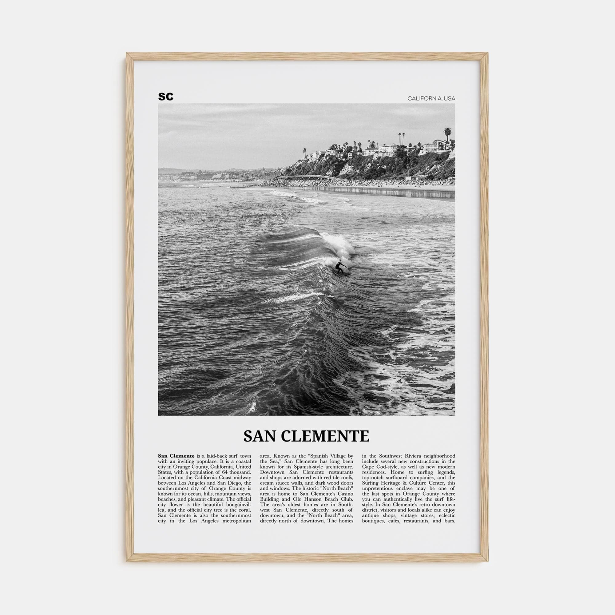 San Clemente No 2 Poster Natural Wood / 8x12 in Nbourhood Travel B&W Poster