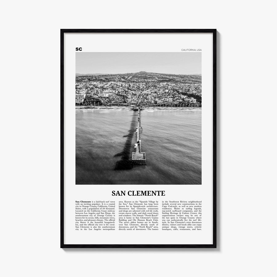 San Clemente no. 3 black & white newspaper poster of California, USA – vertical wall art, unframed print shown in interior mo