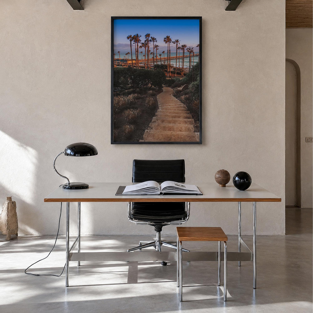San Clemente no. 3 colorful photo poster of California, USA – vertical wall art in black wood frame, hanging on wall