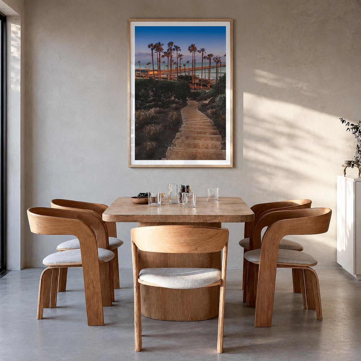 San Clemente no. 3 colorful photo poster of California, USA – vertical wall art in natural wood frame with white border, hang