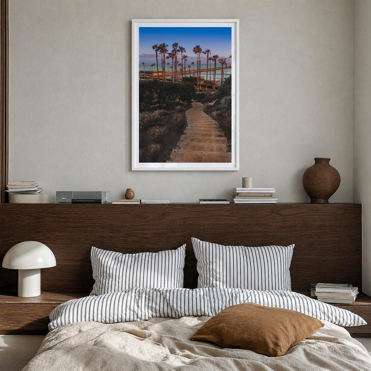 San Clemente no. 3 colorful photo poster of California, USA – vertical wall art in white wood frame with white border, hangin