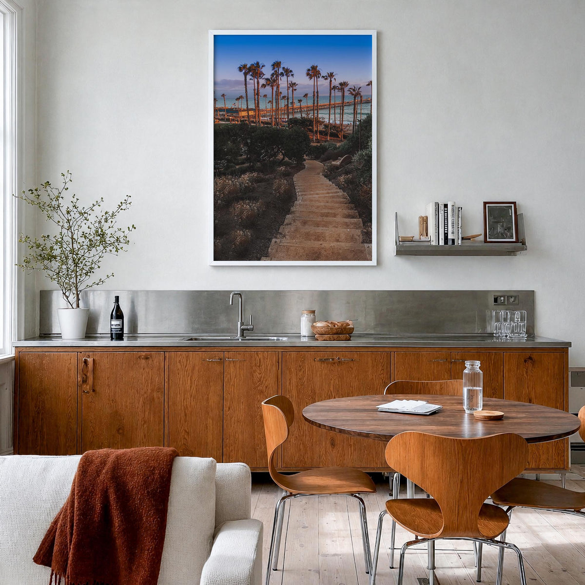 San Clemente no. 3 colorful photo poster of California, USA – vertical wall art in white wood frame, hanging on wall