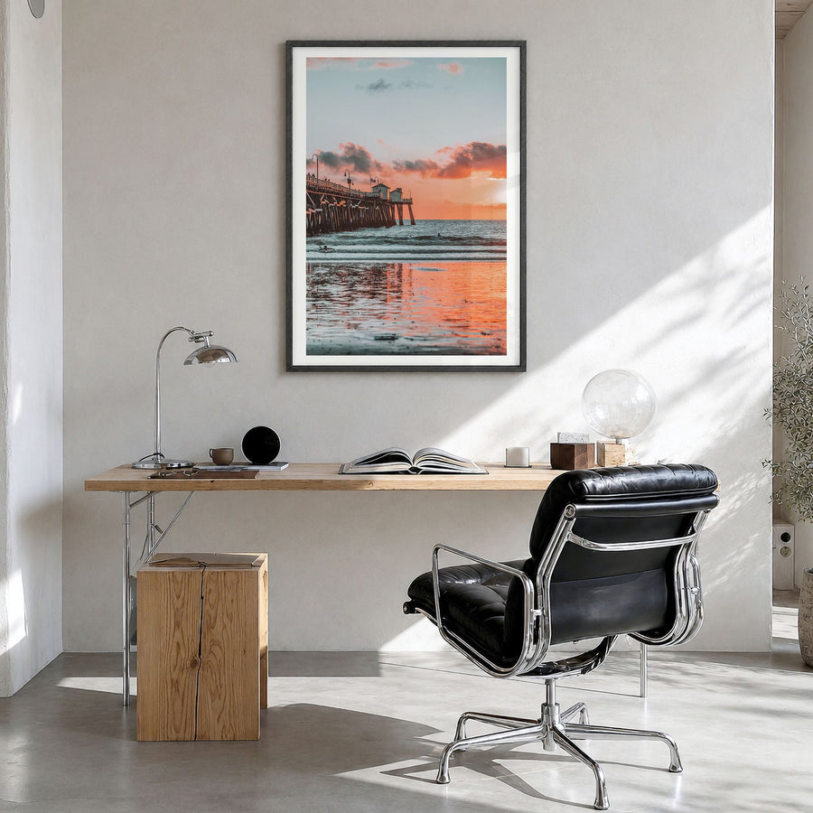 San Clemente Photo No 2 Poster in a black wood frame, hanging in a bright home office, white border