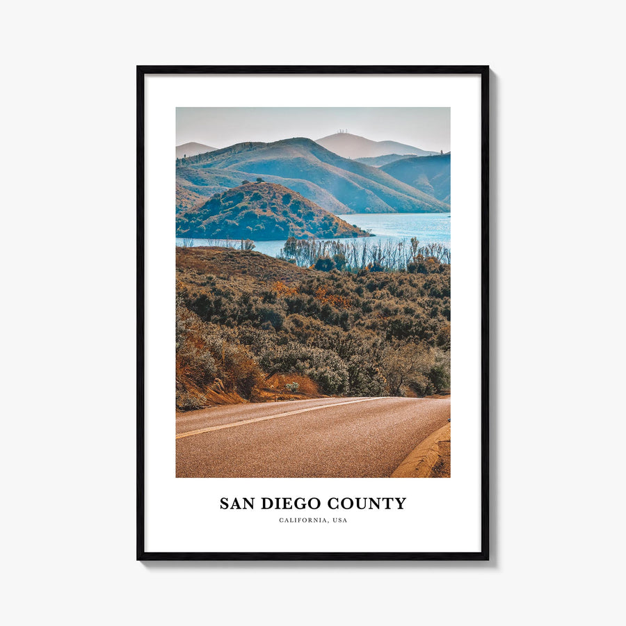 San Diego County colorful classic poster of California, USA – vertical wall art, unframed print shown in interior mockup