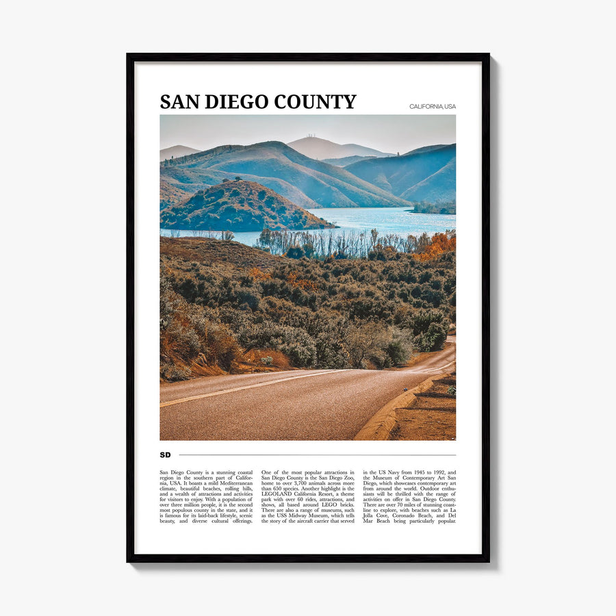 San Diego County Travel Poster, framed poster mockup