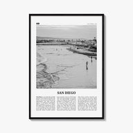 San Diego no. 1 black & white newspaper poster of California, USA – vertical wall art, unframed print shown in interior mocku