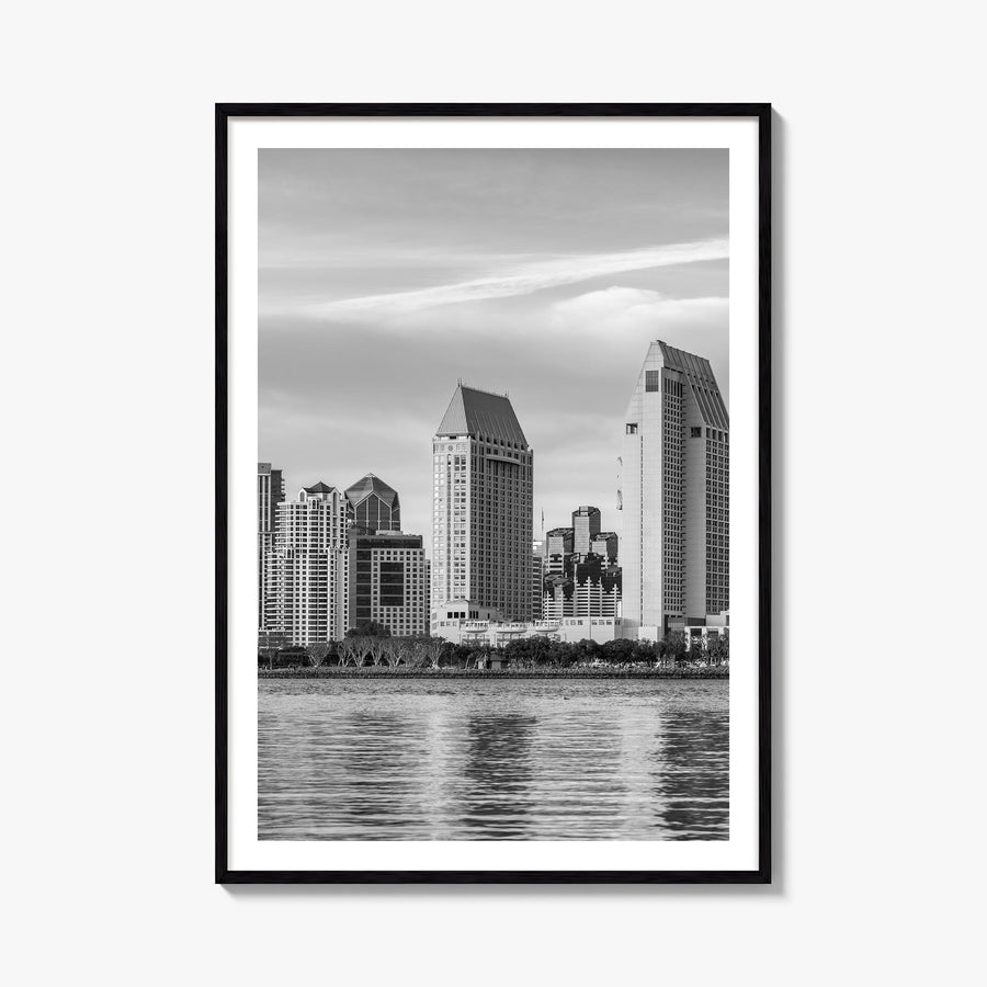 San Diego no. 1 black & white photo poster of California, USA – vertical wall art, unframed print shown in interior mockup