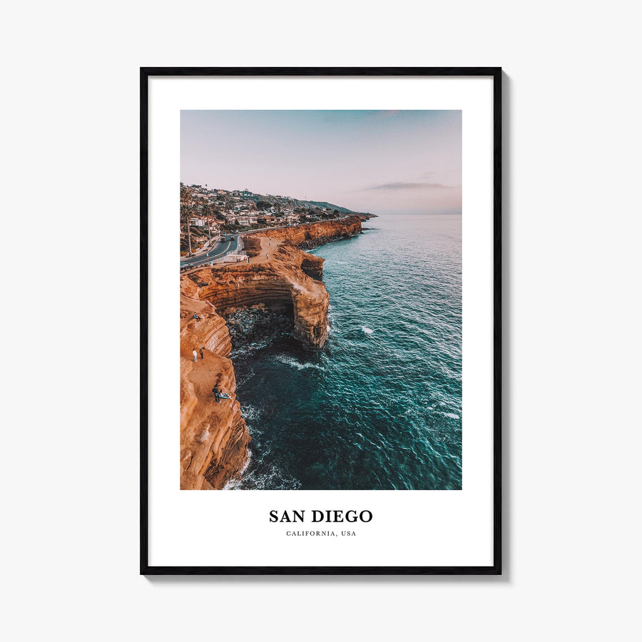San Diego no. 1 colorful classic poster of California, USA – vertical wall art, unframed print shown in interior mockup