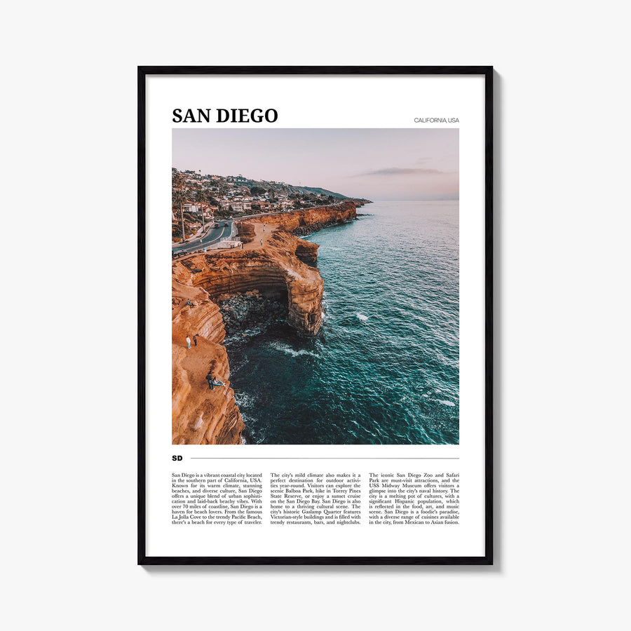 San Diego no. 1 colorful travel poster of California, USA – vertical wall art, unframed print shown in interior mockup