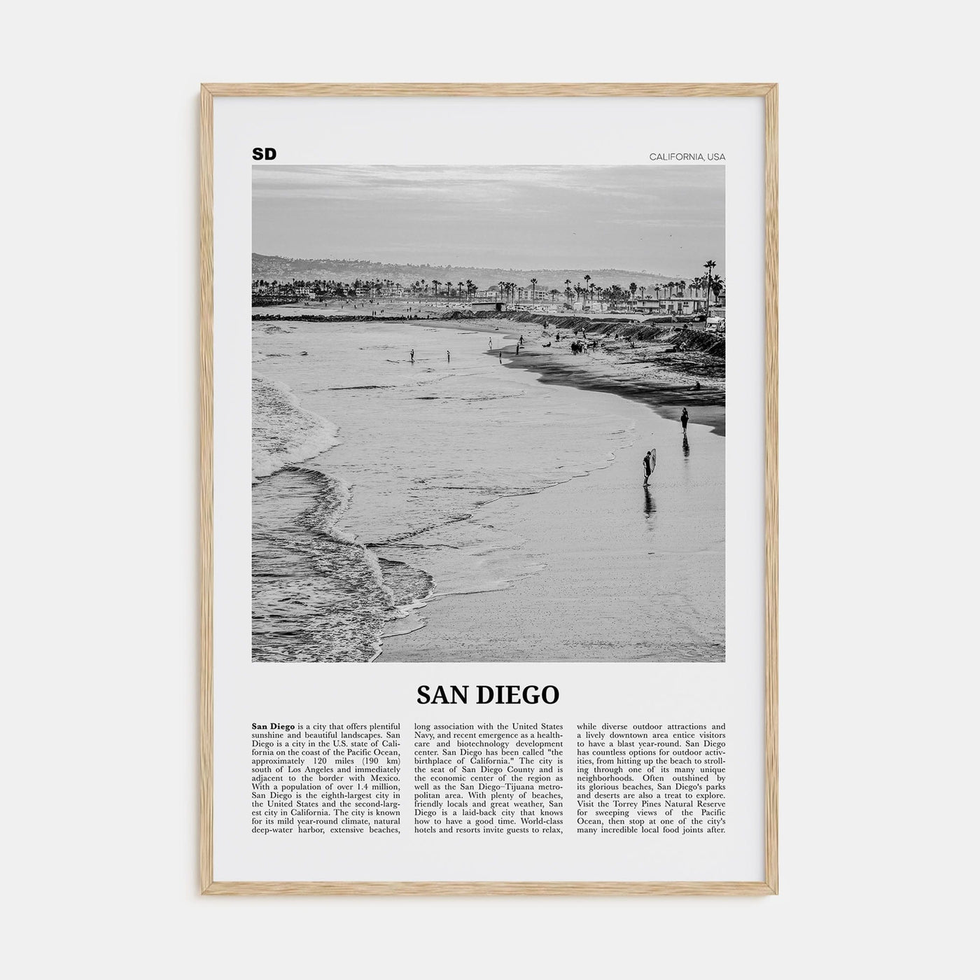 San Diego No 1 Poster Natural Wood / 8x12 in Nbourhood Travel B&W Poster