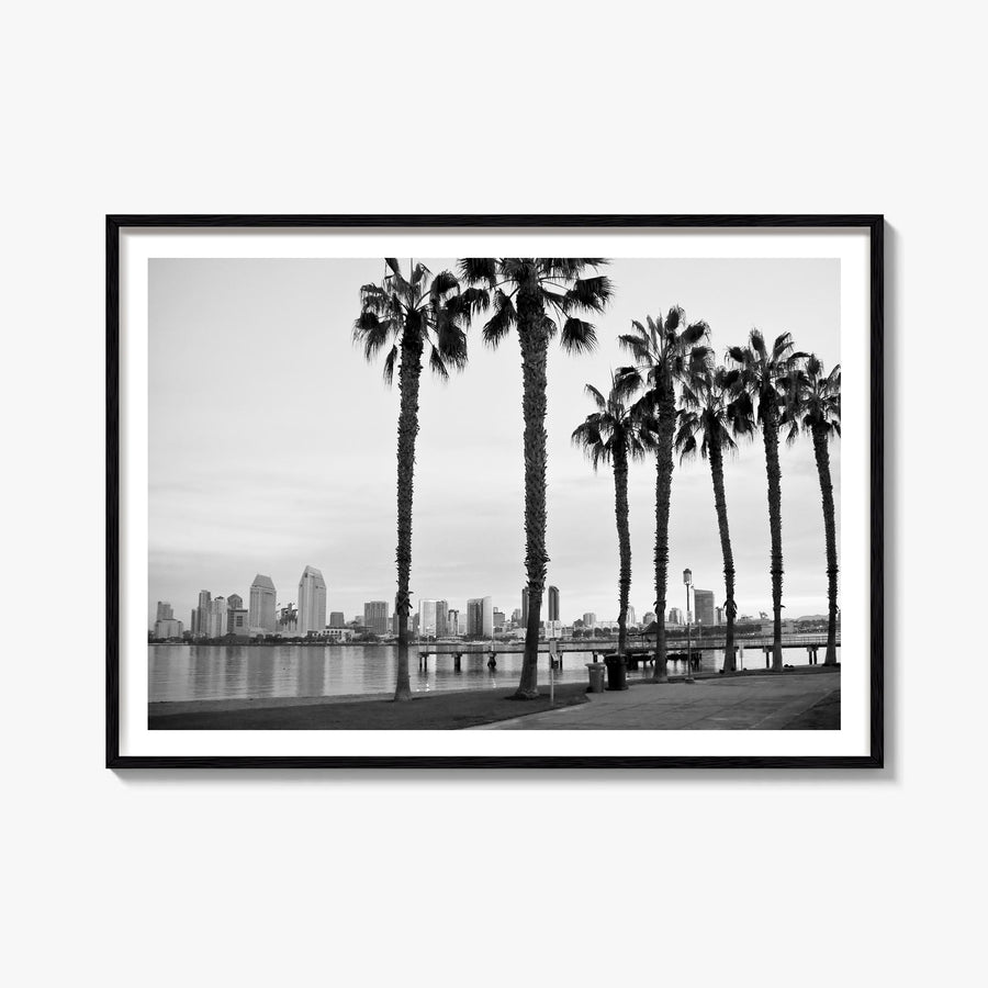 San Diego no. 2 black & white photo poster of California, USA – horizontal wall art, unframed print shown in interior mockup