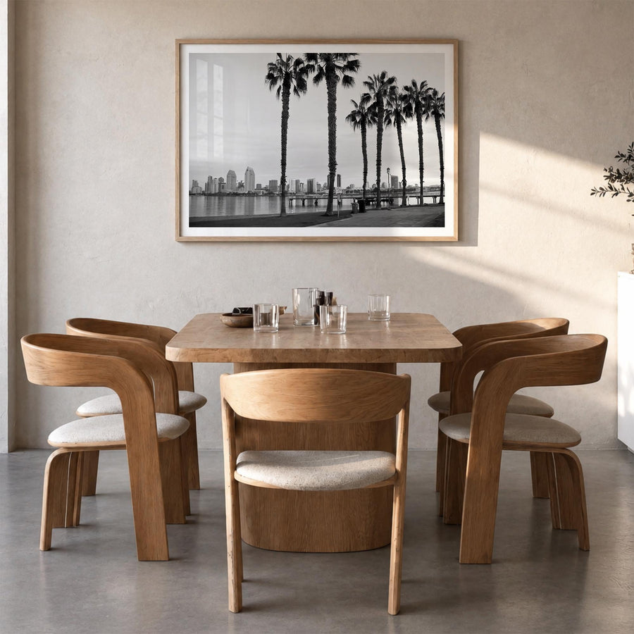 San Diego no. 2 black & white photo poster of California, USA – horizontal wall art in natural wood frame with white border, 