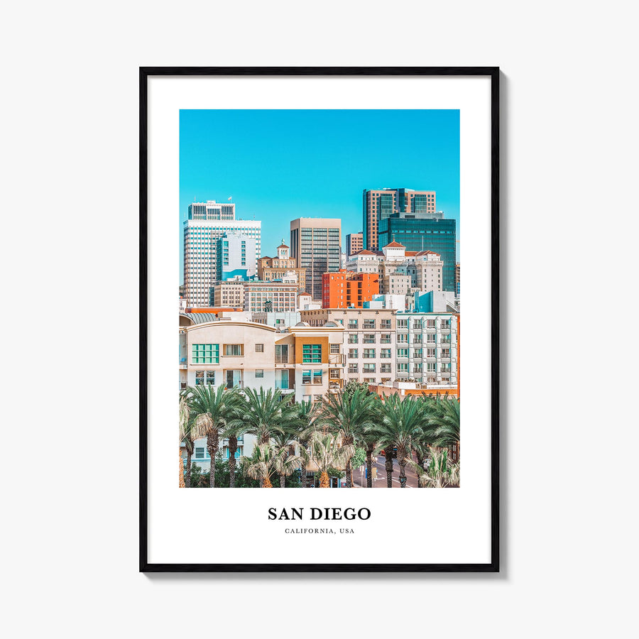 San Diego no. 2 colorful classic poster of California, USA – vertical wall art, unframed print shown in interior mockup