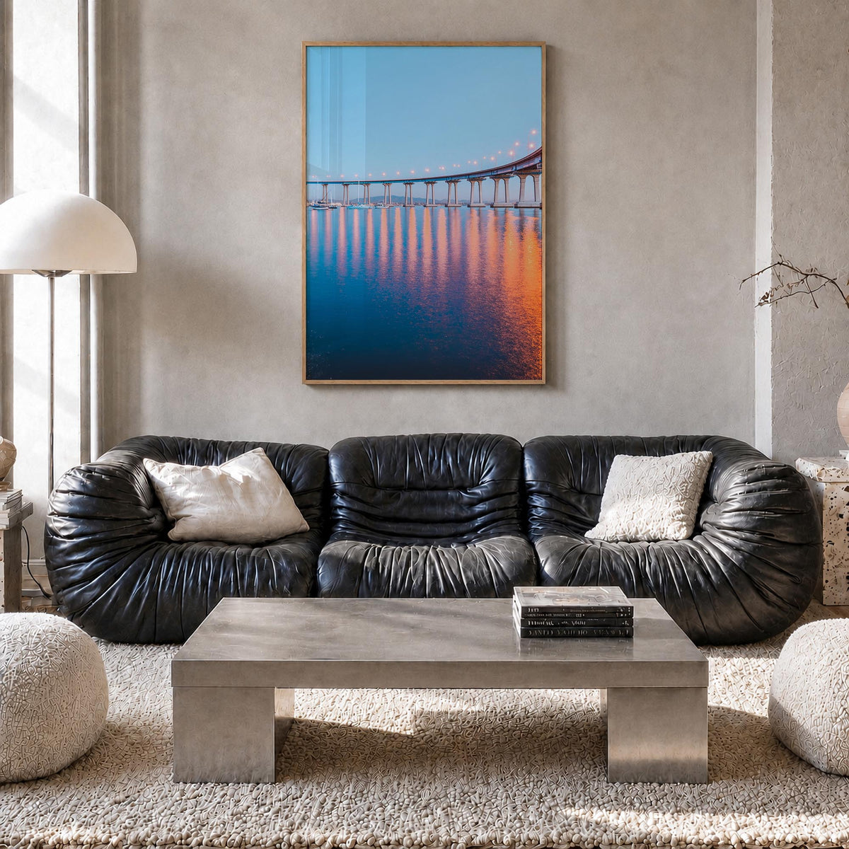 San Diego no. 2 colorful photo poster of California, USA – vertical wall art in natural wood frame, hanging on wall