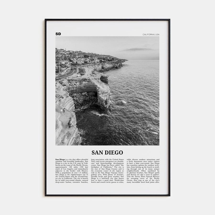 San Diego No 2 Poster Black Metal / 8x12 in Nbourhood Travel B&W Poster