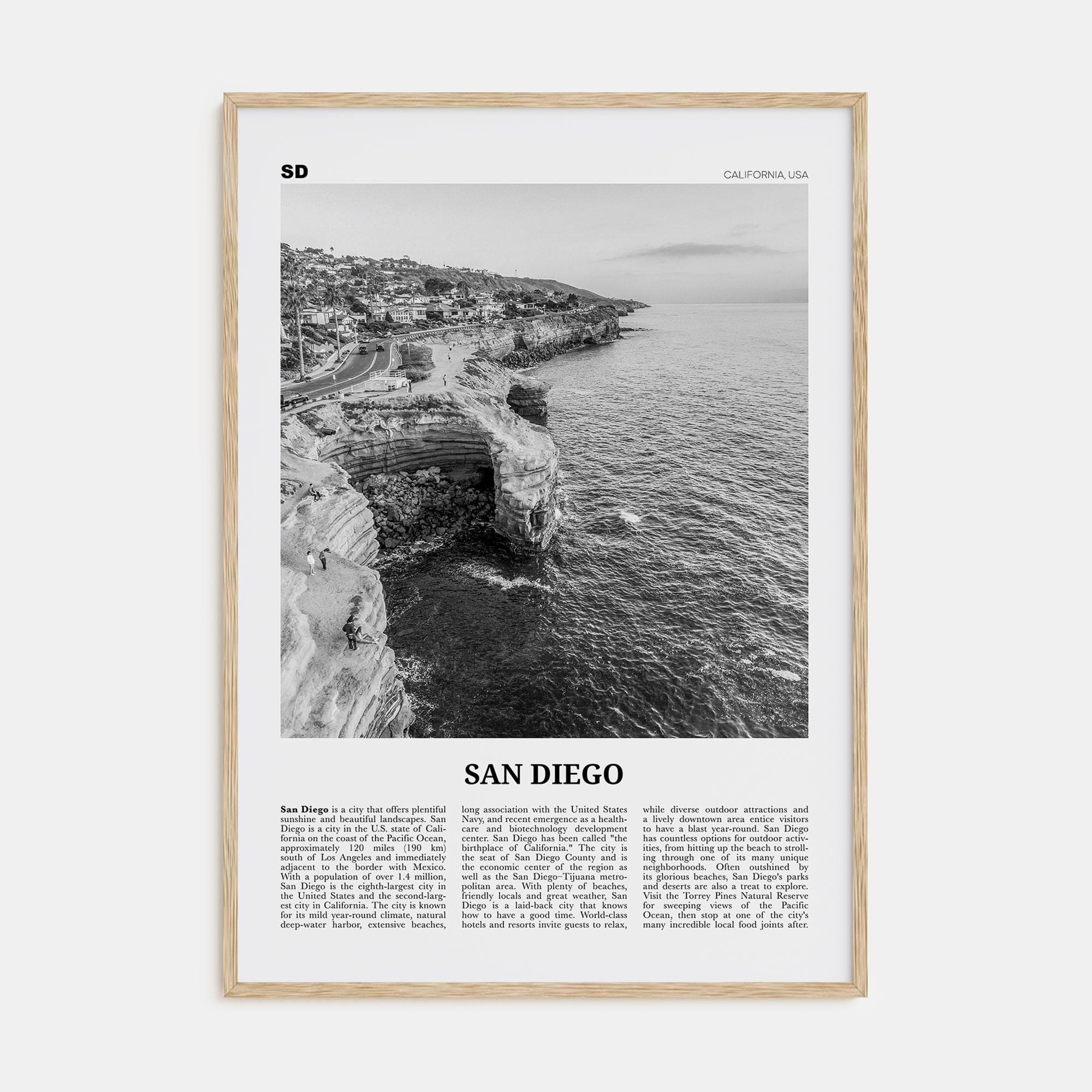 San Diego No 2 Poster Natural Wood / 8x12 in Nbourhood Travel B&W Poster