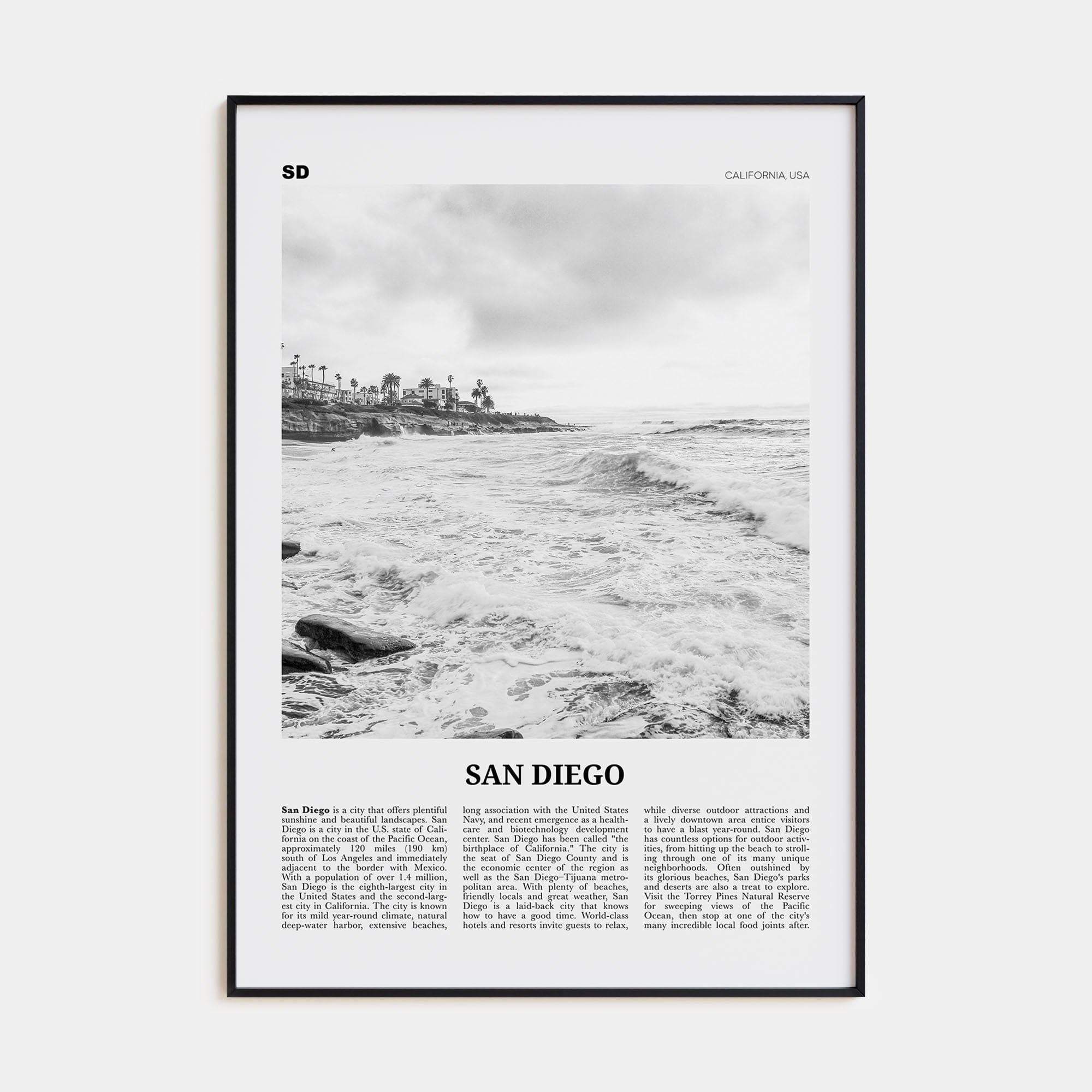 San Diego No 4 Poster Black Metal / 8x12 in Nbourhood Travel B&W Poster