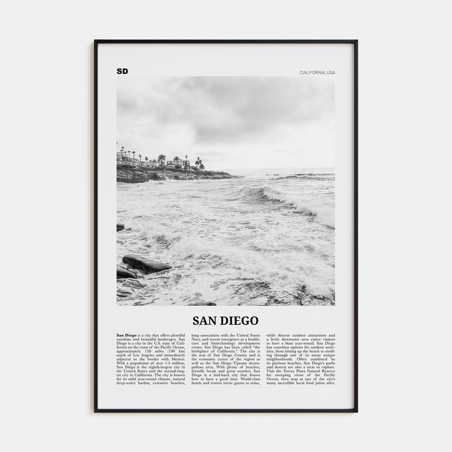 San Diego No 4 Poster Black Metal / 8x12 in Nbourhood Travel B&W Poster