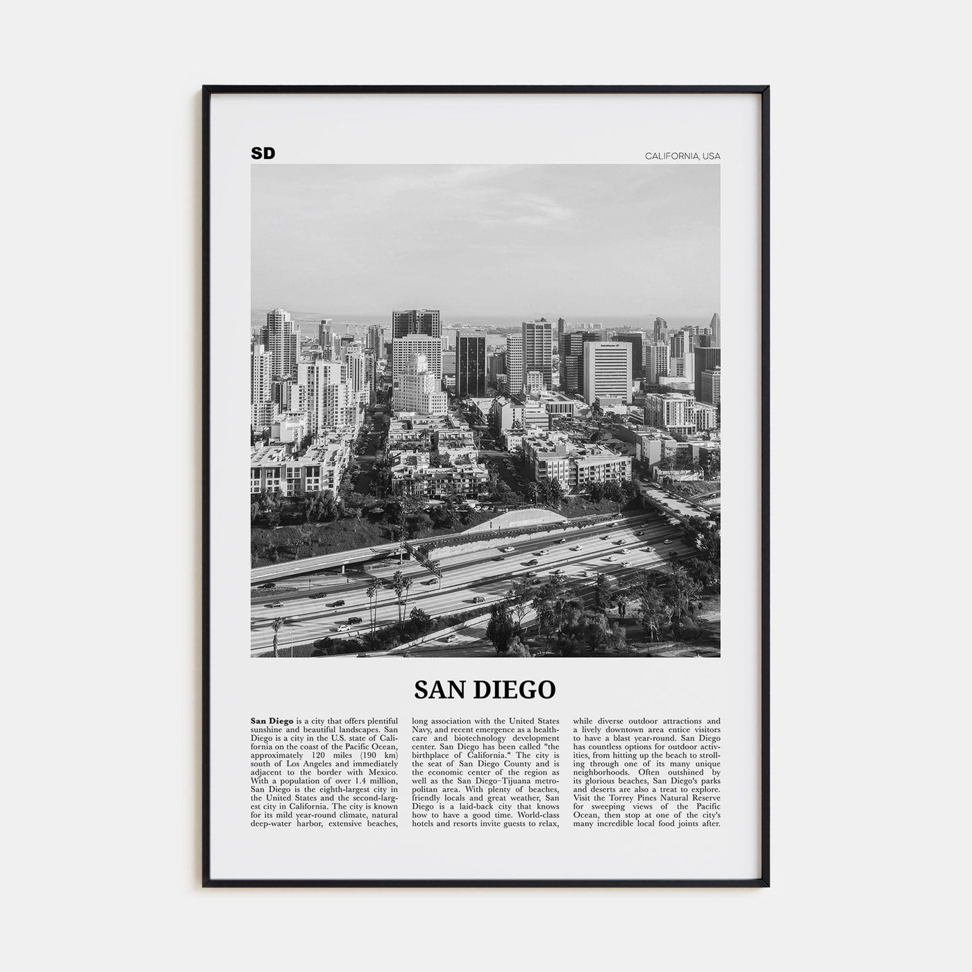 San Diego No 7 Poster Black Metal / 8x12 in Nbourhood Travel B&W Poster