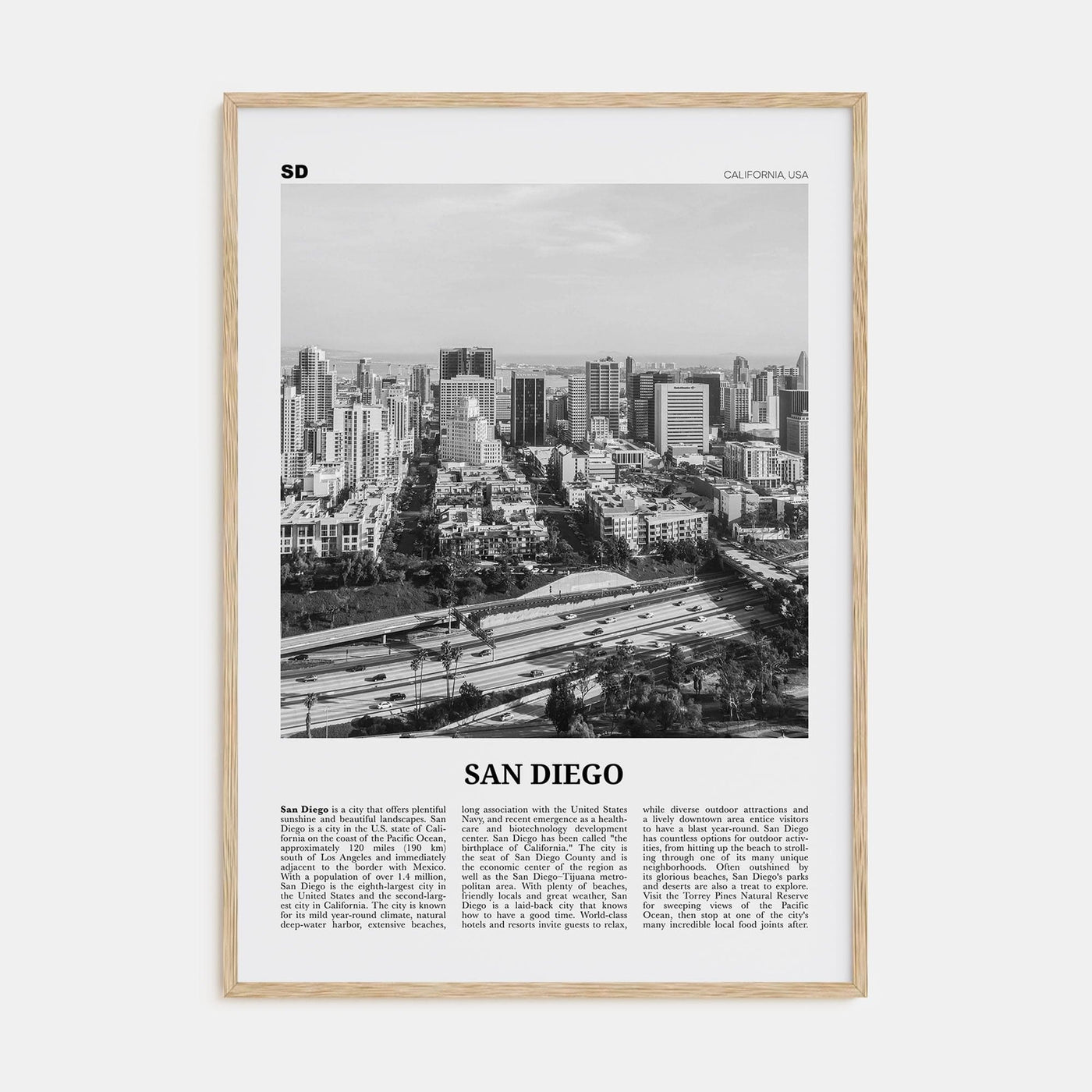 San Diego No 7 Poster Natural Wood / 8x12 in Nbourhood Travel B&W Poster